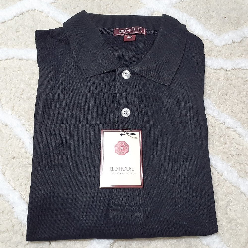 Red House Men's Size Medium Black Short Sleeve Sporty Casual Polo NWT